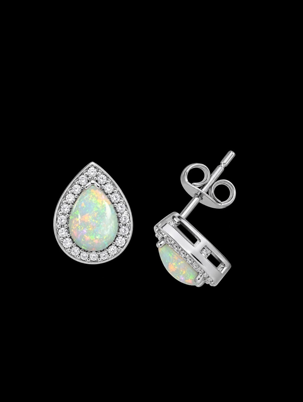 Opal and Cubic Zirconia Teardrop Stud Earrings
